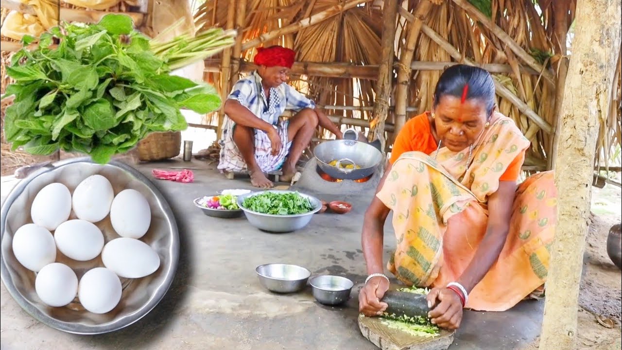 EGG CURRY & PUNKA SHAK VAJI prepared by our santali tribe couple for lunch