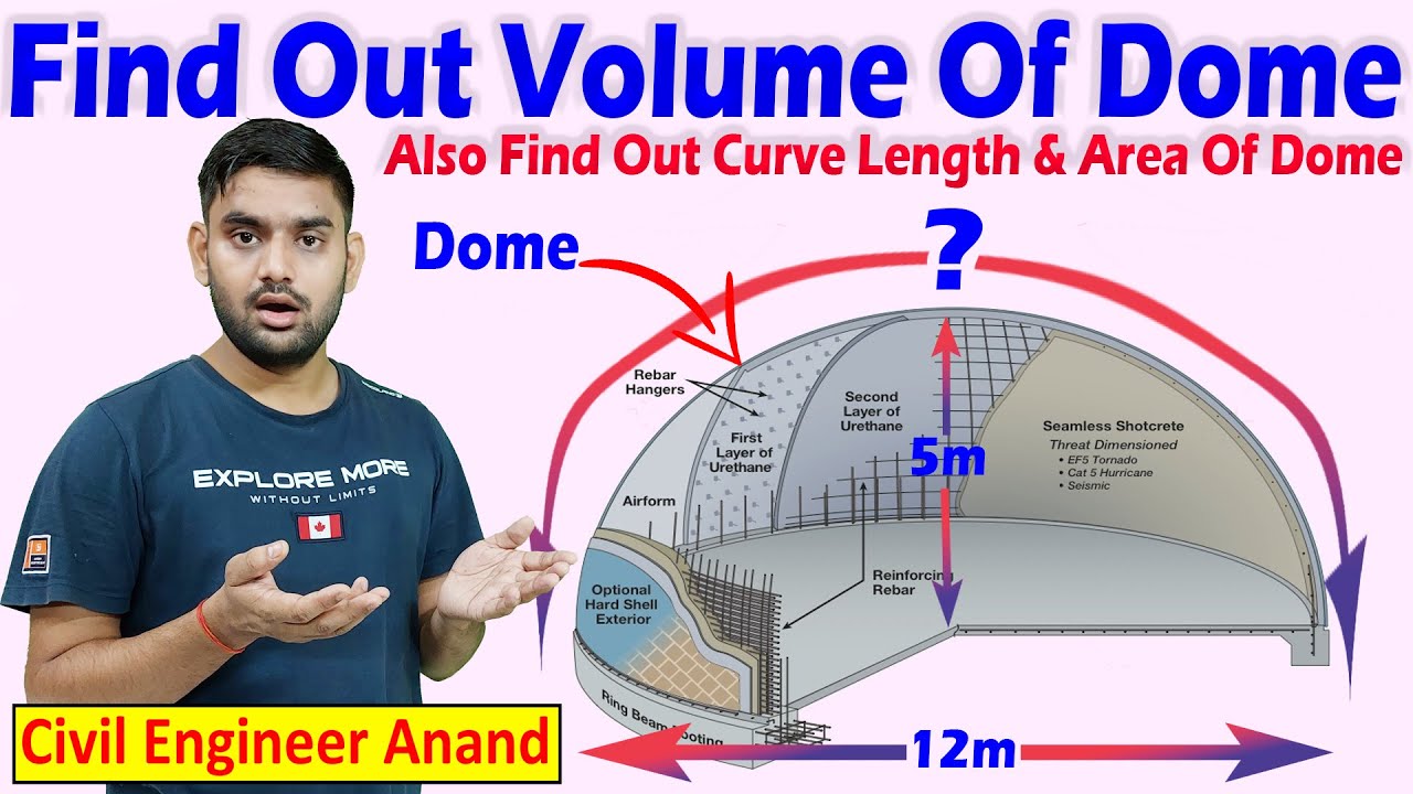 Dome Volume Calculate | Dome Curve Length | Dome Area Calculate | Civil Engineer Anand |