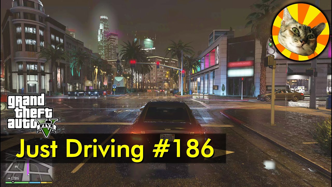 Rainy night drive to the airport | Just Driving #186 | GTA V