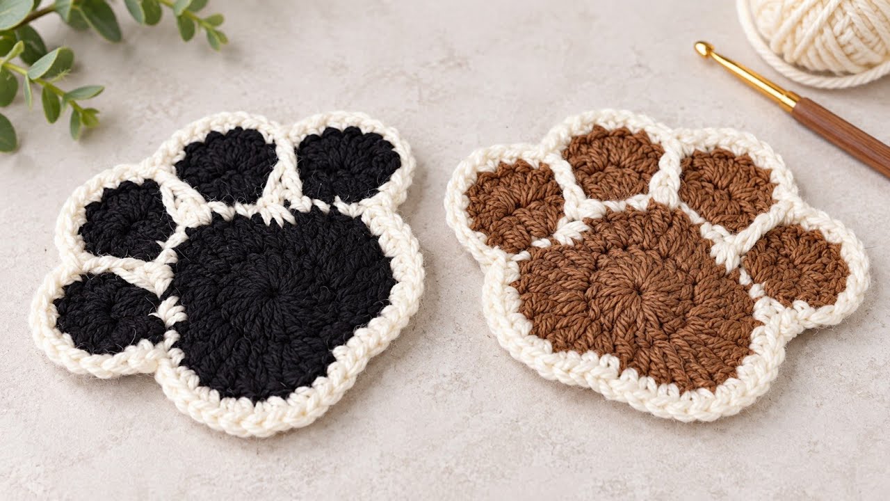 🧶🐾How to Crochet: Paw Print Coasters | Step by Step Instructions