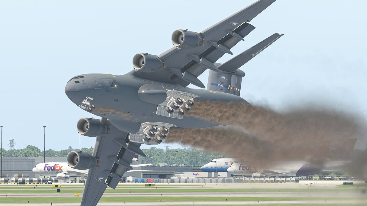 Пилот не следил за вышкой УВД, военный самолет C-17 врезался в дома | XPlane 11