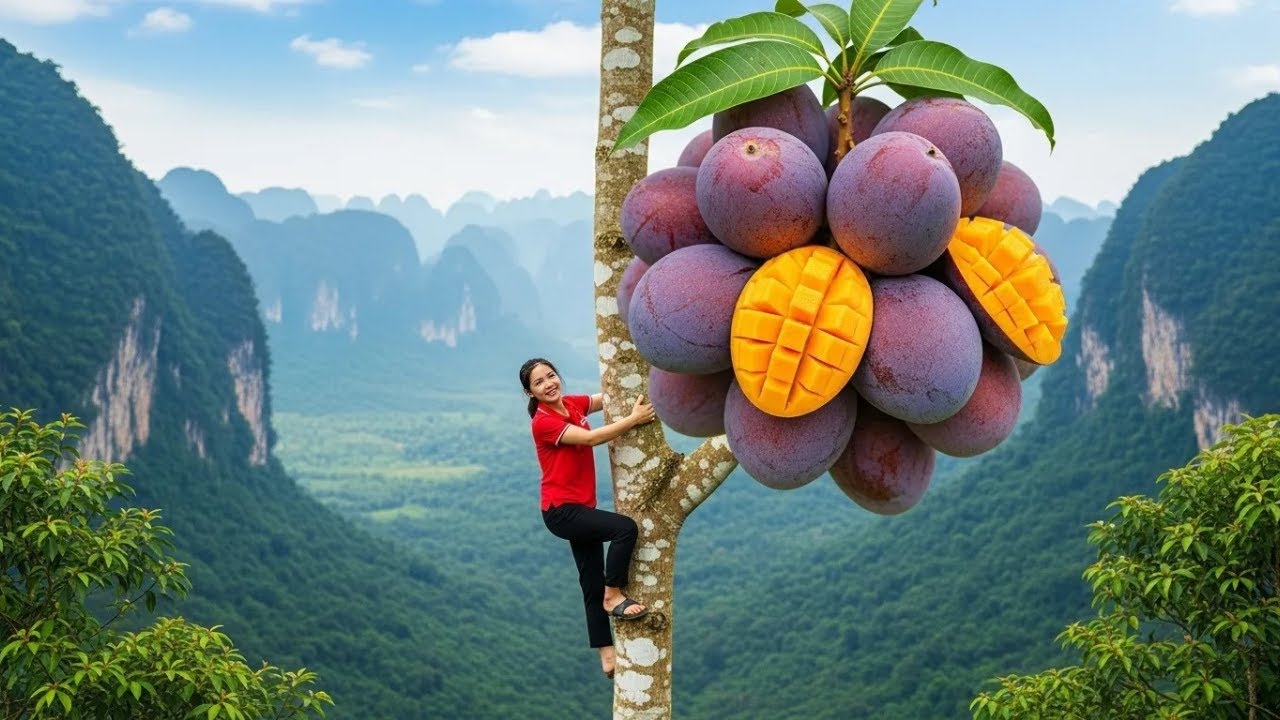 Harvesting Giant Purple Mango from the Forest & Go to Market Sell | Hana Farm Bushcraft