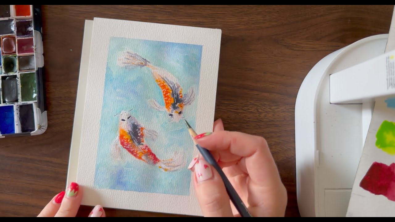 Koi fish painting short // watercolour and gansai tambi // ART