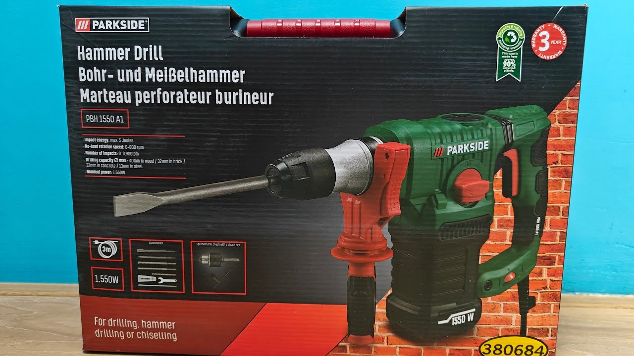 Parkside boorhamer PBH 1550W A1 | Boren in betonnen muur | Tegels eraf beitelen | Sterke boormachine