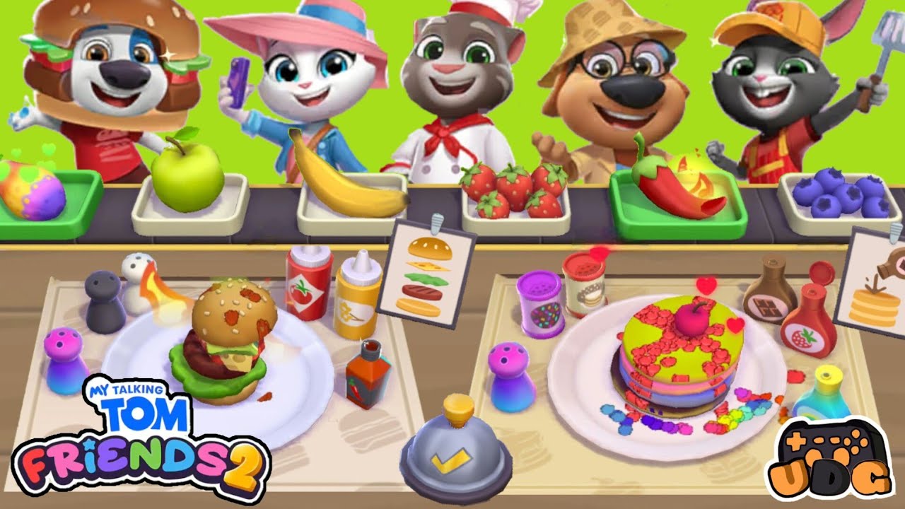 fazendo vários pratos diferentes 🥞🍔 no novo mini game 🎮de restaurante🍽 (my talking tom friends 2)