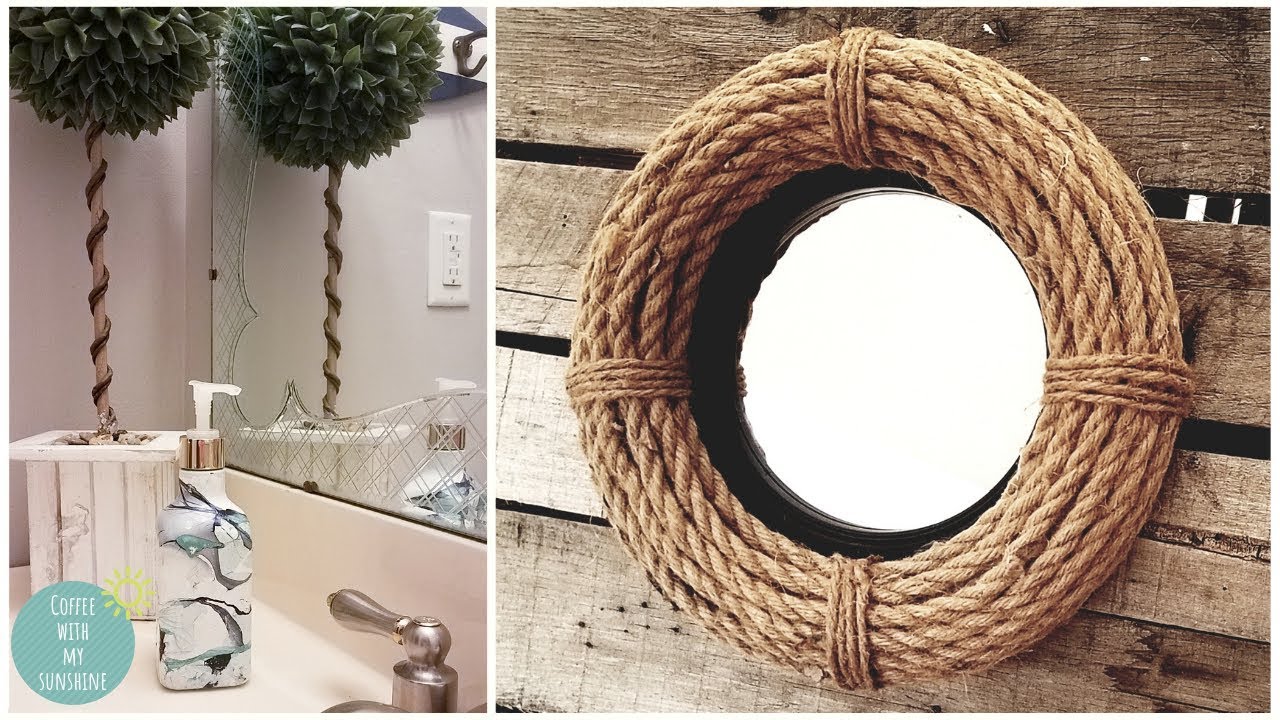 COASTAL NAUTICAL ROPE WREATH MIRROR DOLLAR TREE DIY | MARBLE EFFECT | FARMHOUSE | HOME DECOR | CRAFT