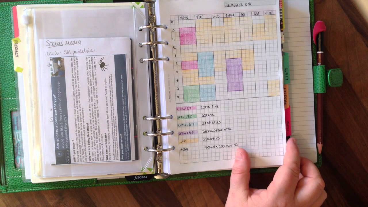 Using a filofax at university