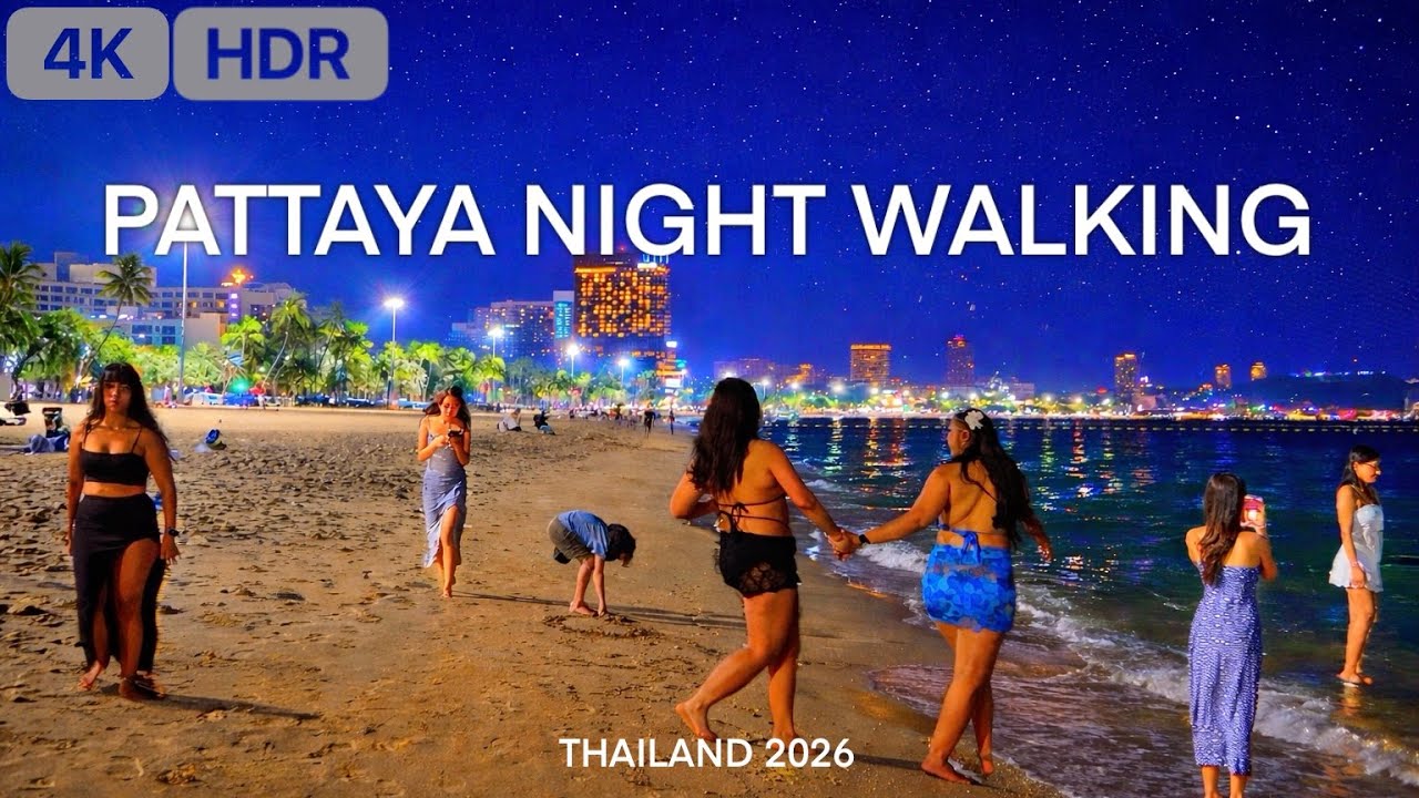 4K HDR | 🚶🏻🏖️ Pattaya Night Walking Tour | PATTAYA BEACH