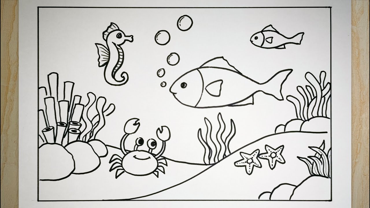 Menggambar pemandangan bawah laut