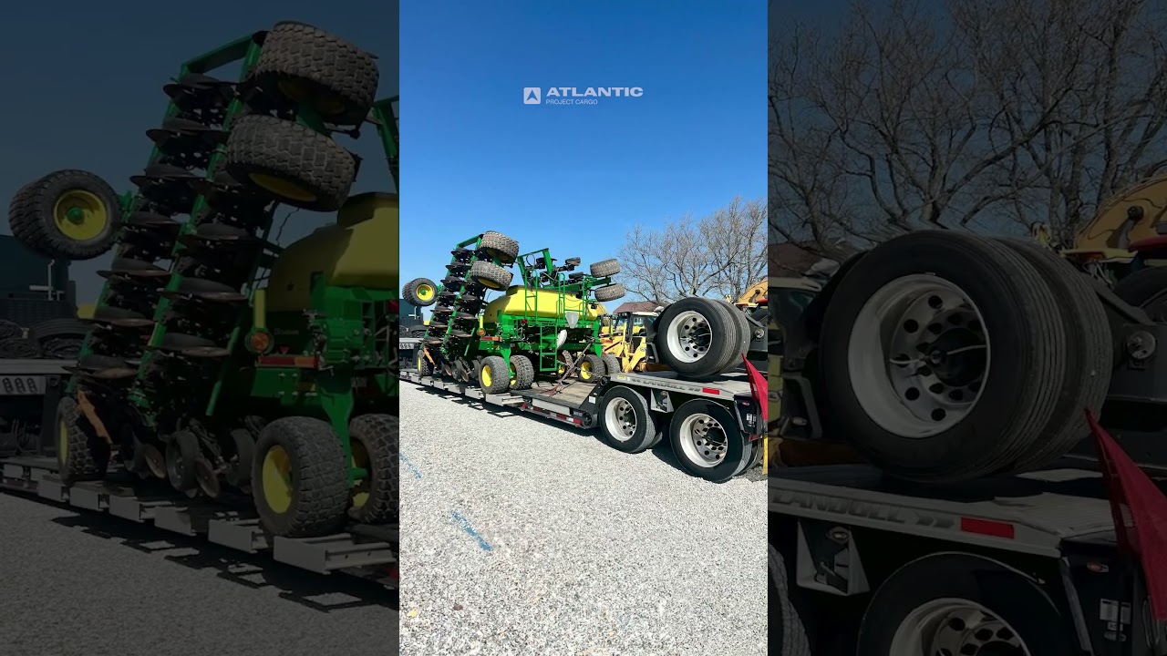 Air seeder is loaded up on FlatRack and set for transport. #johndeere #farmlife #tractors