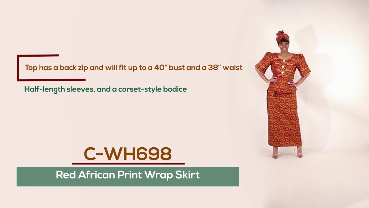 Red African Print Wrap Skirt Set