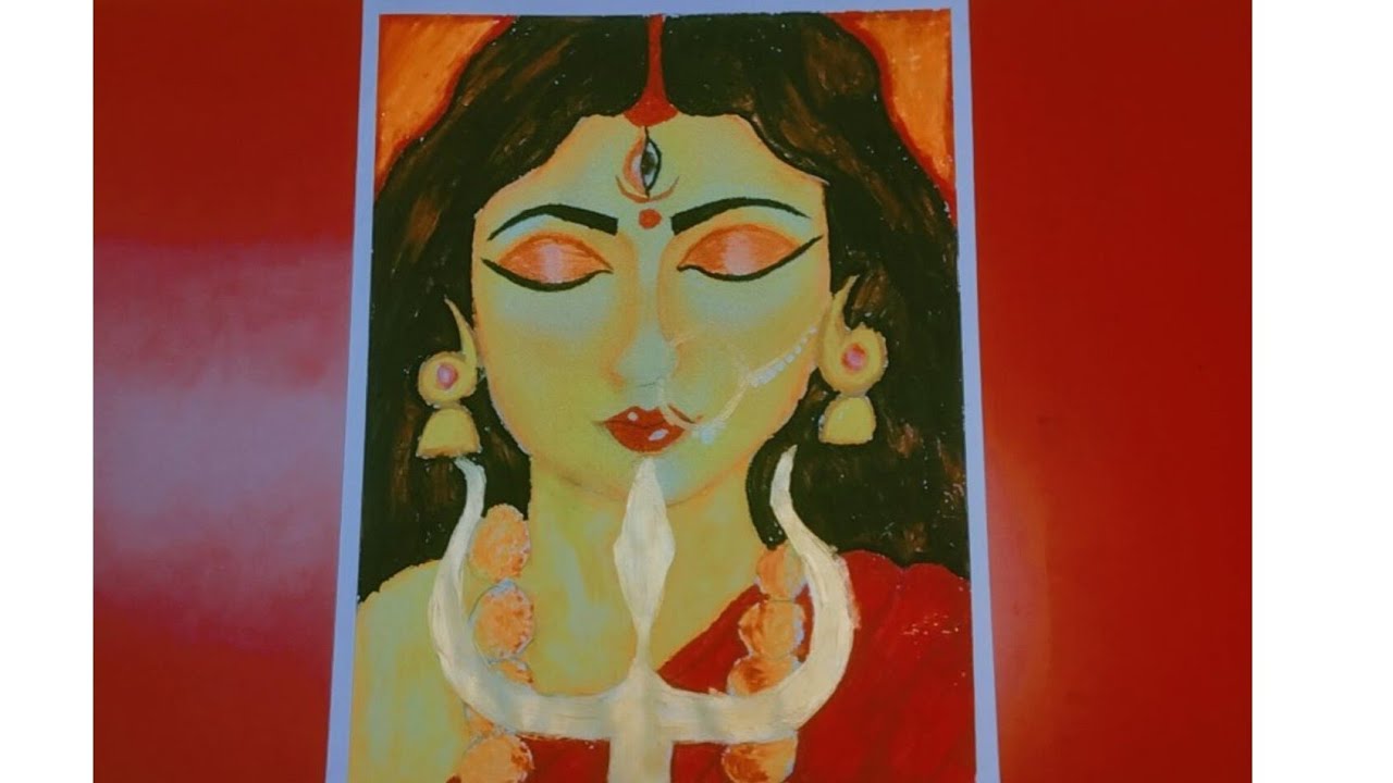 Durga maa drawing with oil pastel step by step for beginners || easy durga mas drawing for kids