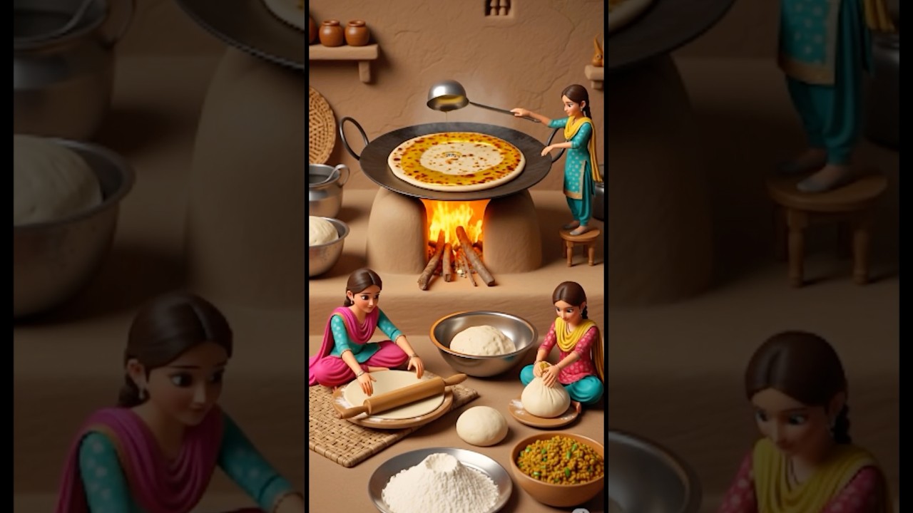Tiny women making Punjabi style Gobhi Pratha #animation #ai