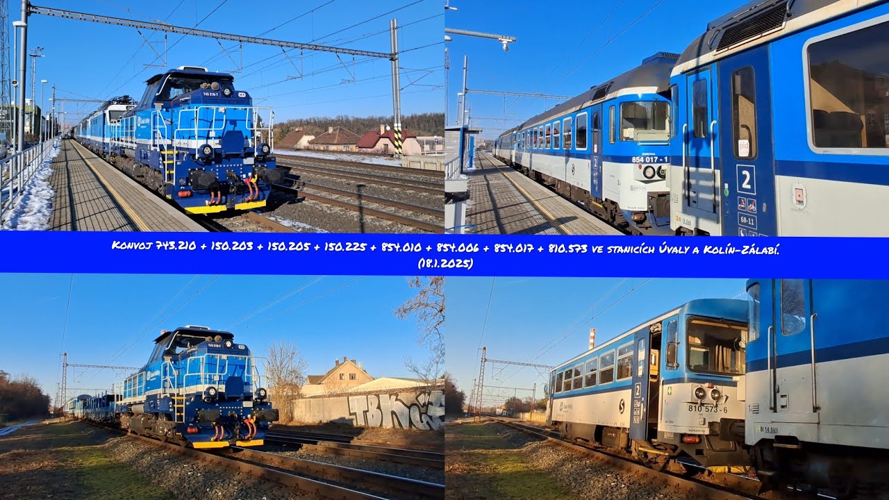 Konvoj 743.210 + 150.203, 205, 225 + 854.010, 006, 017 + 810.573 v Úvaly a Kolín-Zálabí.(18.1.2025)
