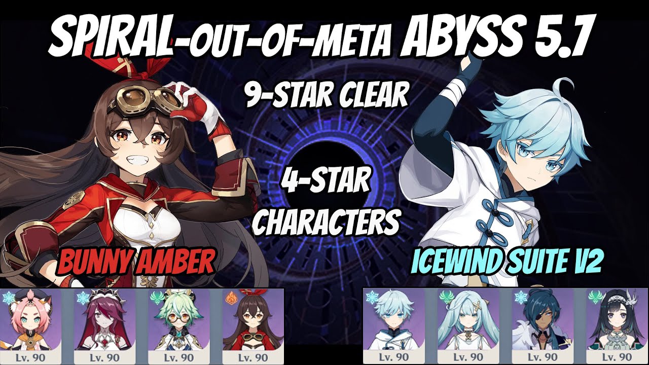Spiral Abyss 5.7 — Bunny Amber / Double Cryo Double Anemo (только 4-звездочные отряды) — Genshin ...