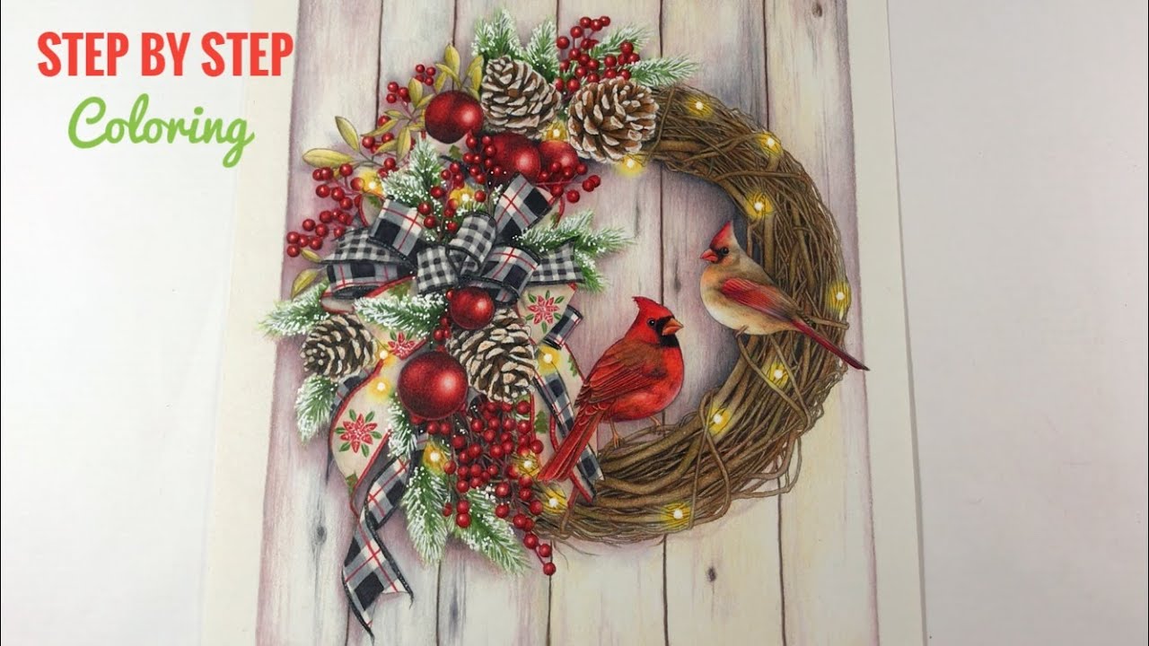 Cardinal Christmas Wreath Coloring - NOEL // Chris Cheng