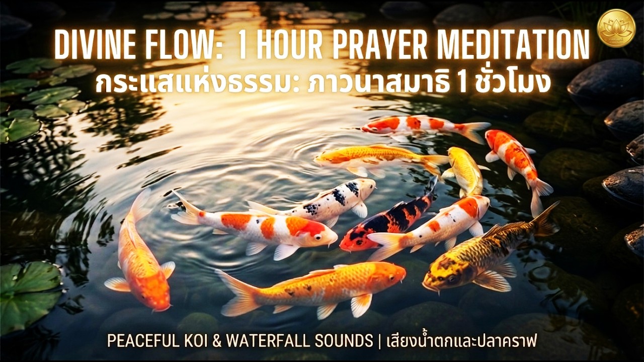 60 Minutes of Meditation Peaceful Koi Pond & Waterfall Sounds - สมาธิบำบัดด้วยเสียงน้ำตกธรรมชาติ