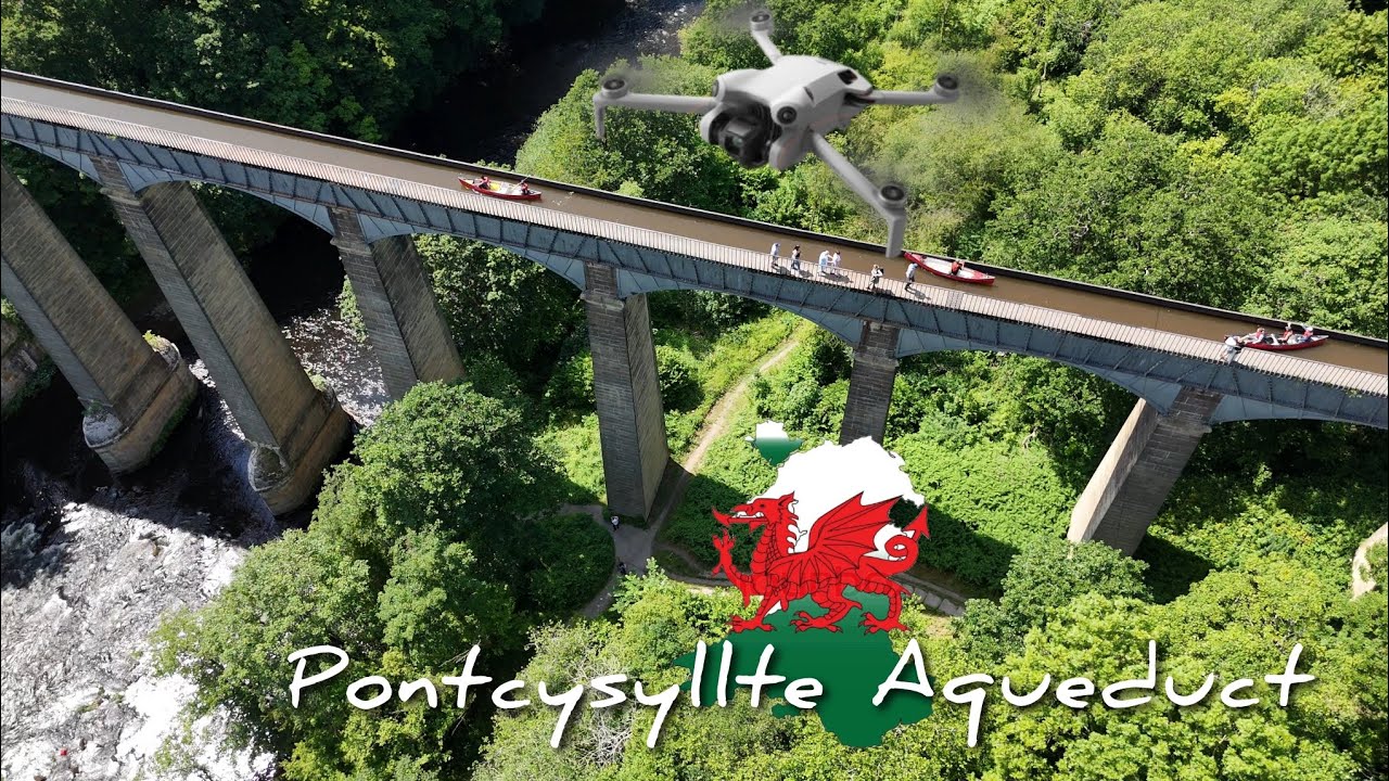 🏴󠁧󠁢󠁷󠁬󠁳󠁿 Pontcysyllte Aqueduct Llangollen North Wales UK.  Drone footage