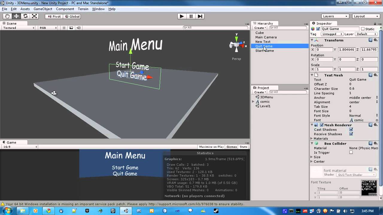 Building A Game In Unity Part 1: The Main Menu Tutorial 1/2