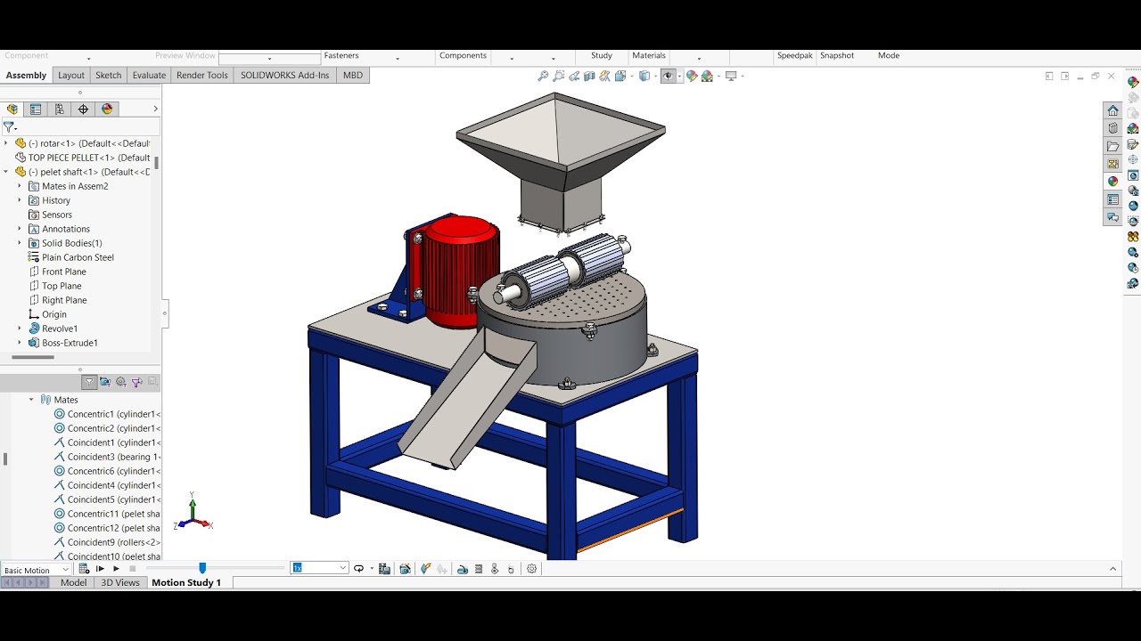 How to design pellet making machine part 15:final assemby and how to do mates in solidworks