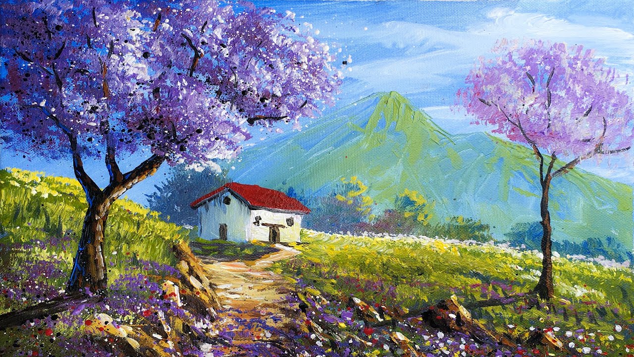 Jacaranda Tree Painting | Acrylic Landscape Painting in Time-lapse | Autumn Tree | Art Candy Nepal