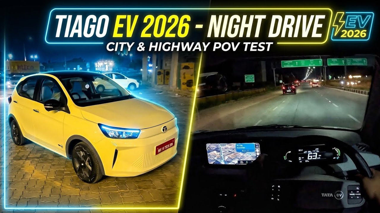 Обзор ночного тест-драйва Tata Tiago EV 2026: фары, интерьер и функции &mdash; все подробности!!