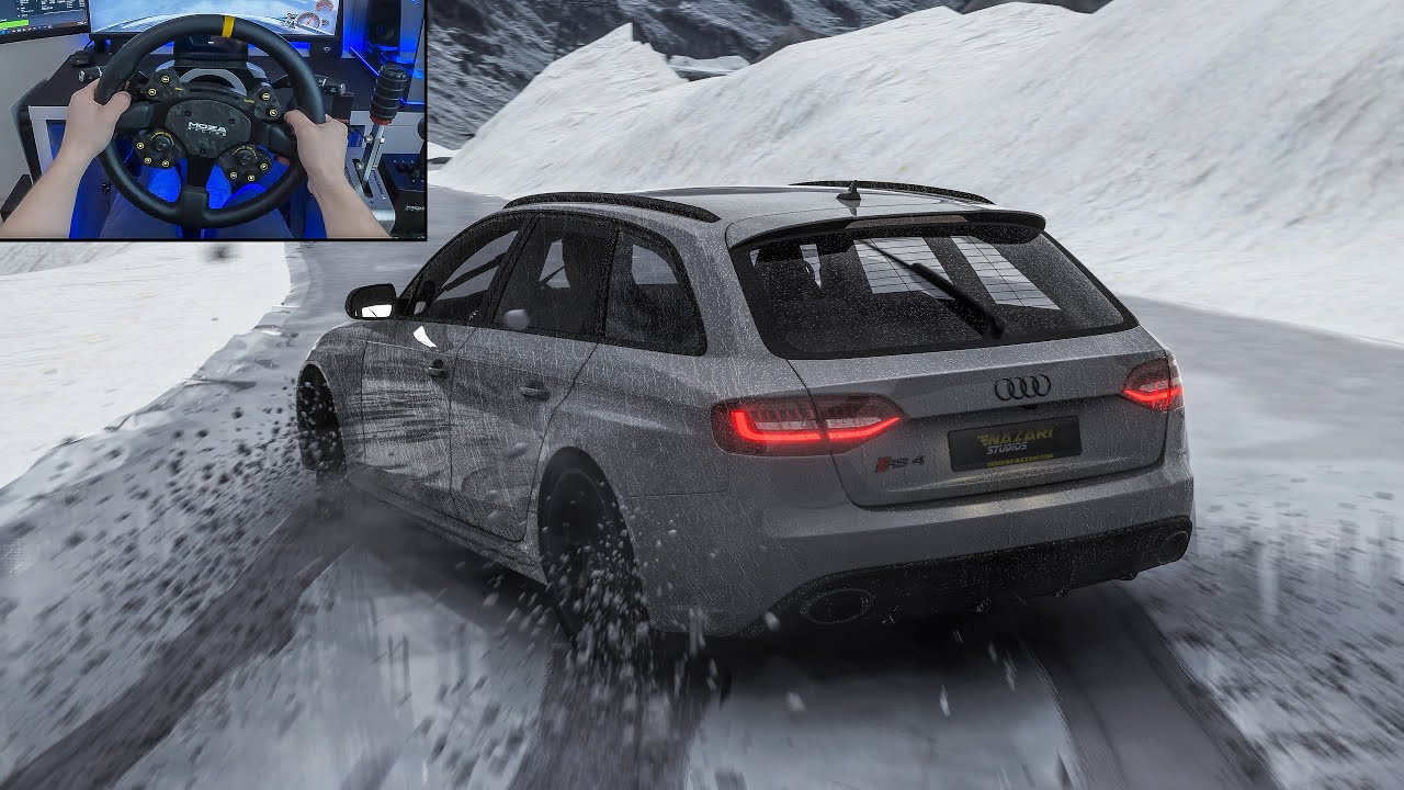 Audi RS4 B8 с реалистичным звуком вождения по снегу - Assetto Corsa | Moza R16