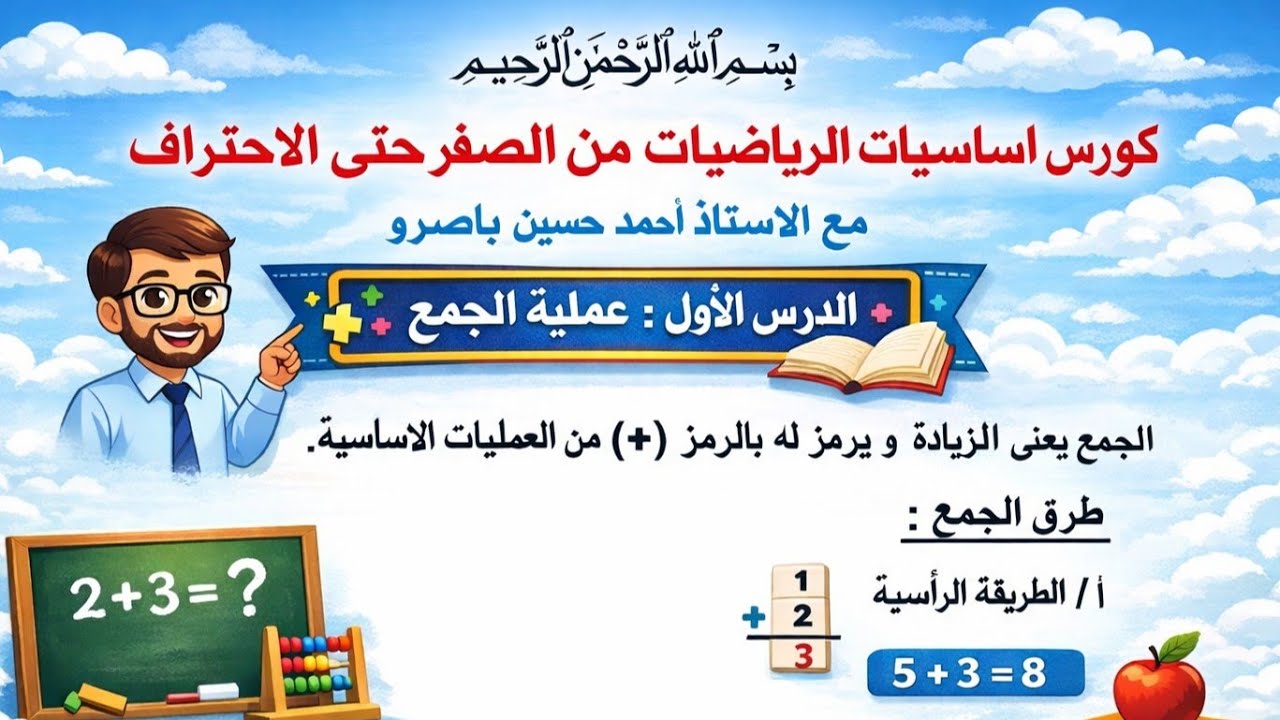 تعلم عملية الجمع في الرياضيات خطوة بخطوة | من الصفر حتى الاحتراف | تأسيس قوي للمبتدئين