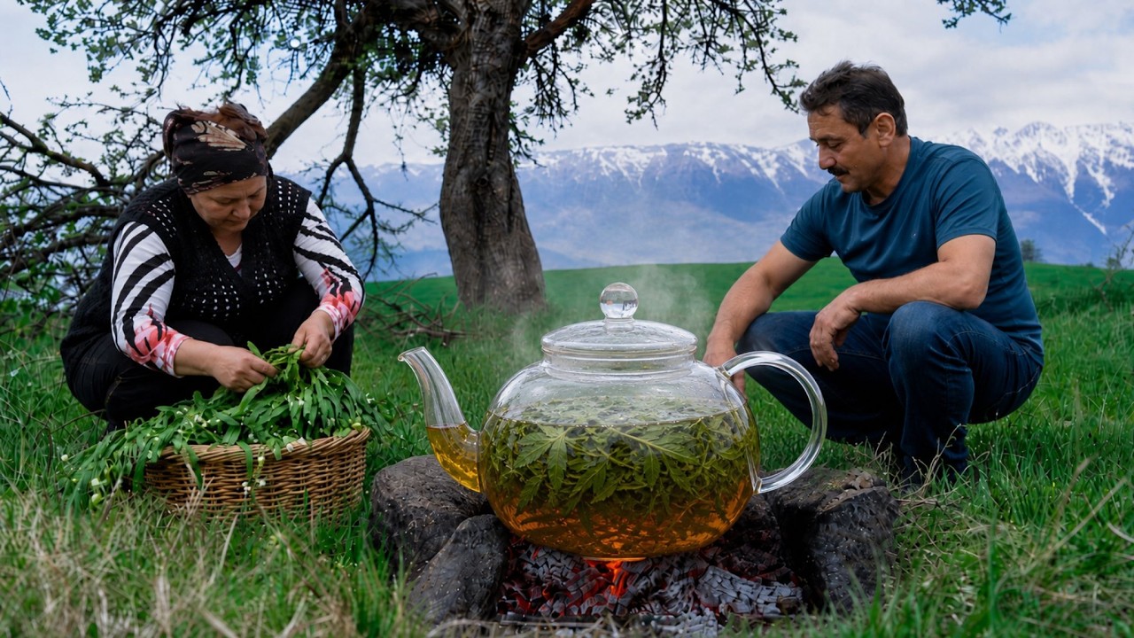 Harvesting and Drying Herbs for Tea - Country Life Vlog Azerbaijan LIVE