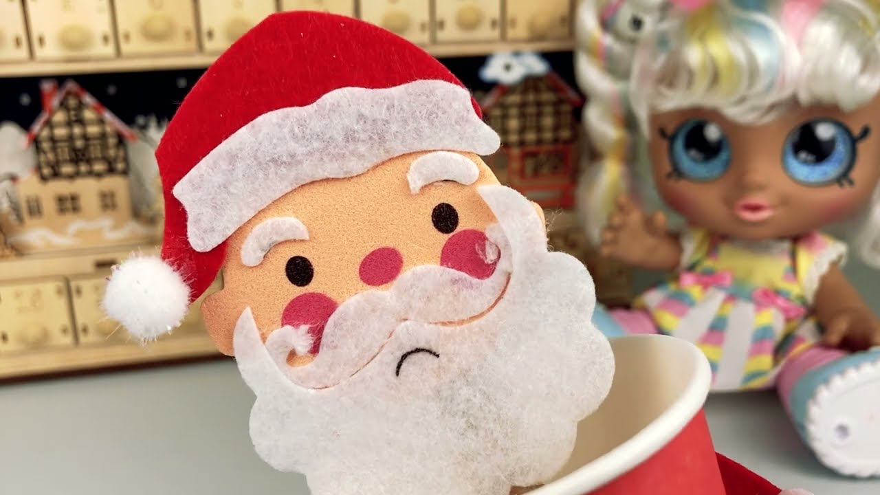 Christmas Holiday Fun and Surprise with Marshamallow: Day 23 Advent Calendar Make a puppet Santa!
