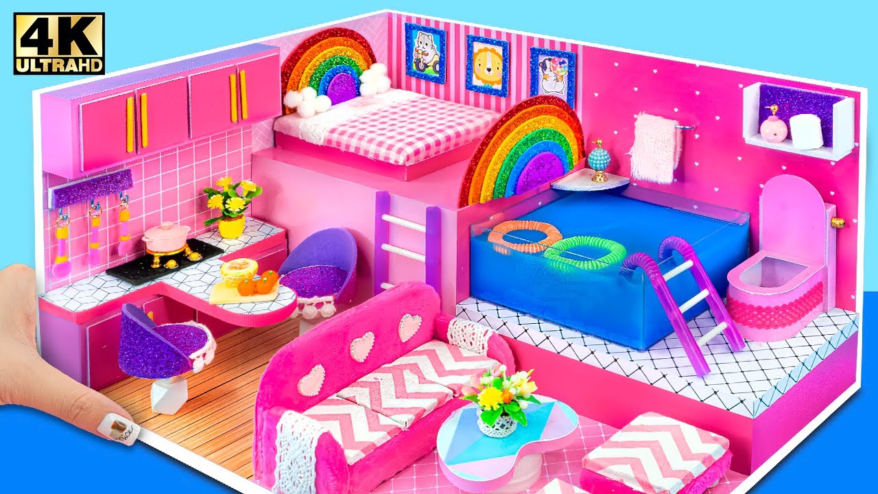 Как сделать розовый миниатюрный домик из картона (легко) ❤️ Миниатюрный домик из картона своими