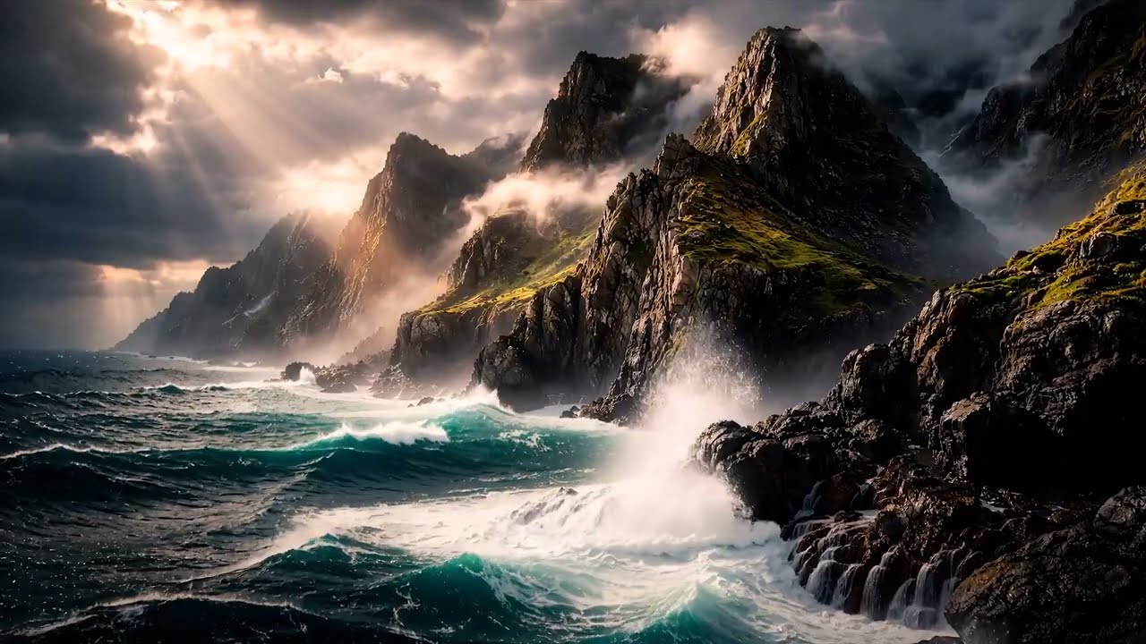 Epic Nature Cinematic 4K  🌊   Where Mountains Meet the Sea / Dramatic Cliffs Background