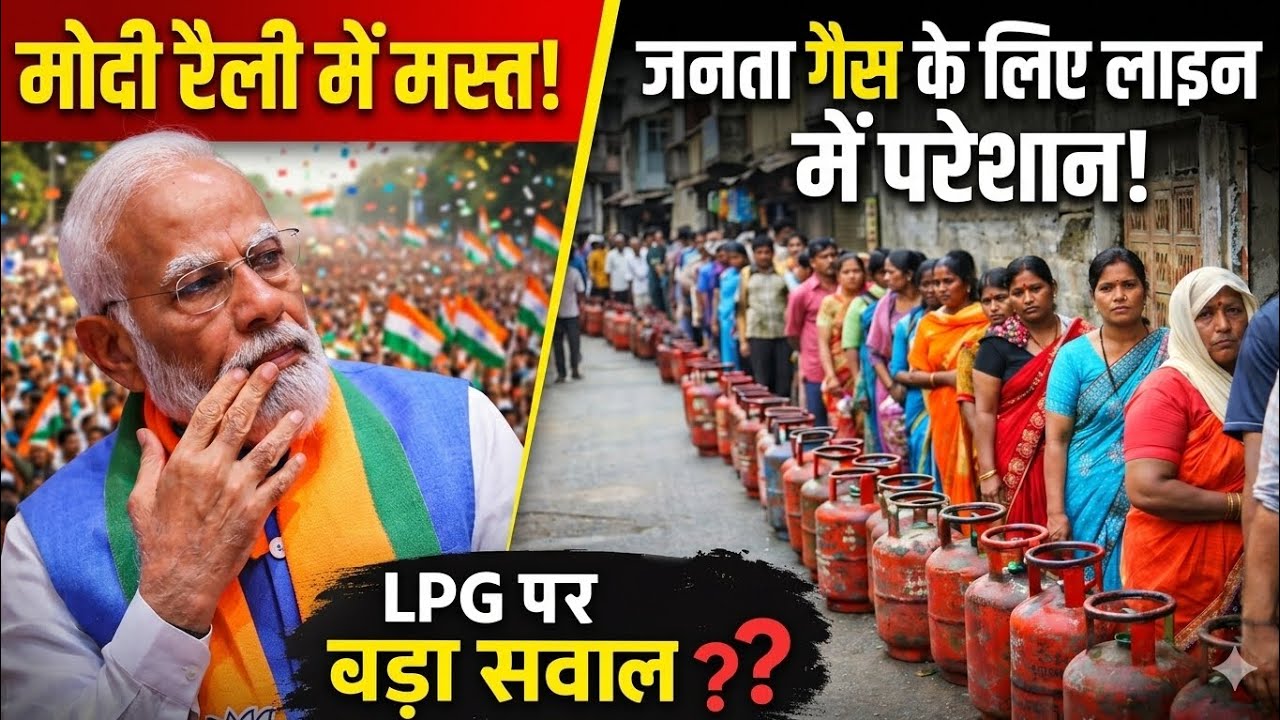 मोदी रैली में मस्त! जनता गैस के लिए लाइन में परेशान | LPG संकट पर बड़ा सवाल