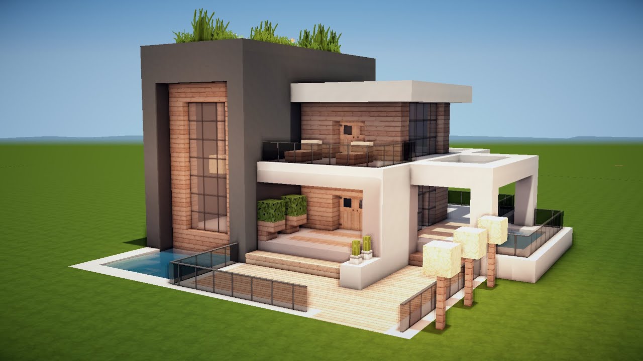 MODERNES HAUS mit POOL in MINECRAFT bauen TUTORIAL [HAUS 223]