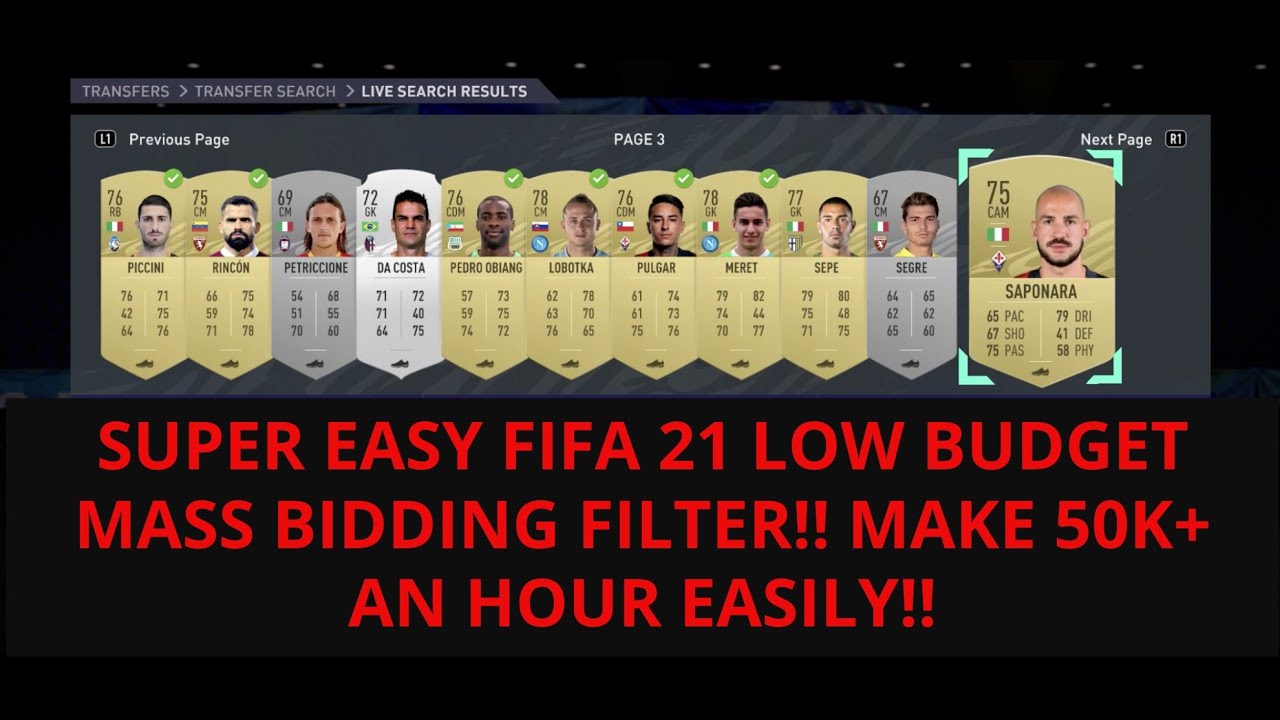 FIFA 21 TRADING TIPS -  EASY LOW BUDGET MASS BIDDING FILTER - MAKE 50K+ AN HOUR - FIFA 21!!
