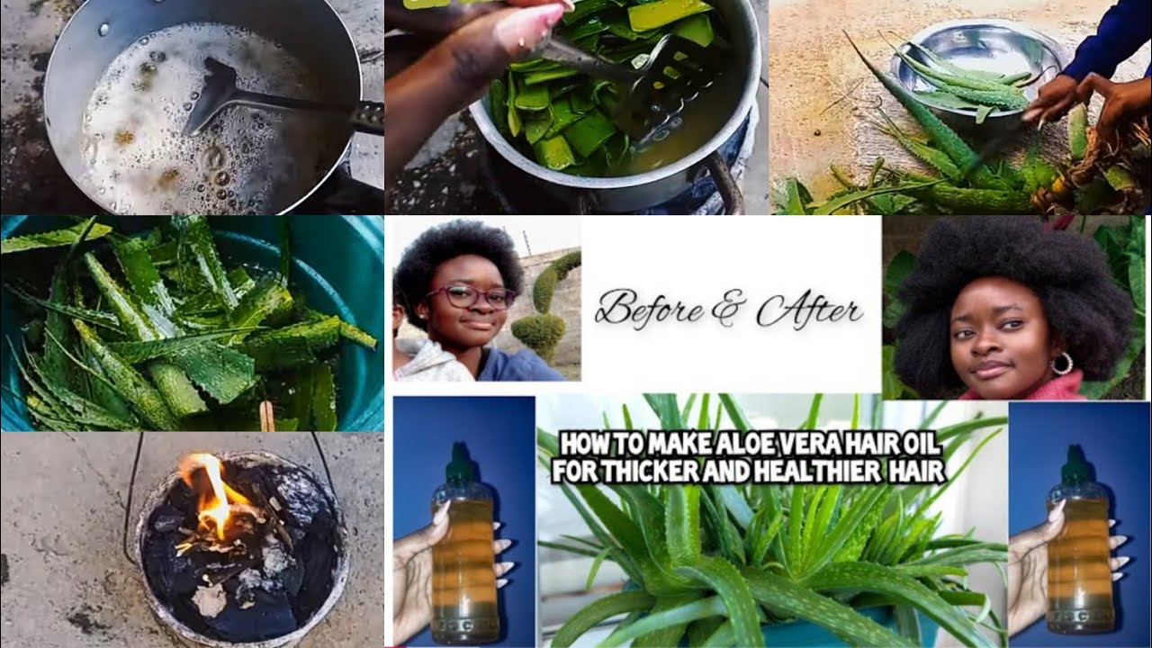 African Girl makes Aloe Vera hair oil at home on a brazier|How to make aloe Vera hair oil