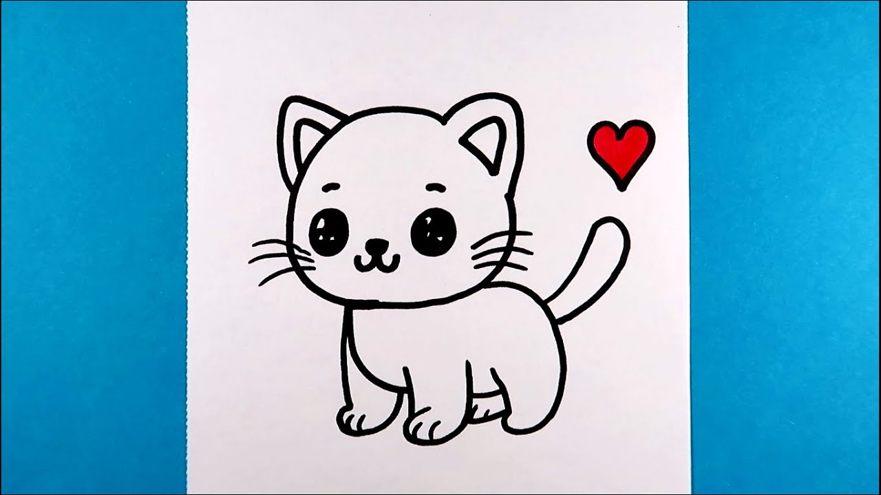 Sevimli Kedi Resmi Nasıl Çizilir / Adım Adım Öğretici Hayvan Çizimleri / Cute Drawing