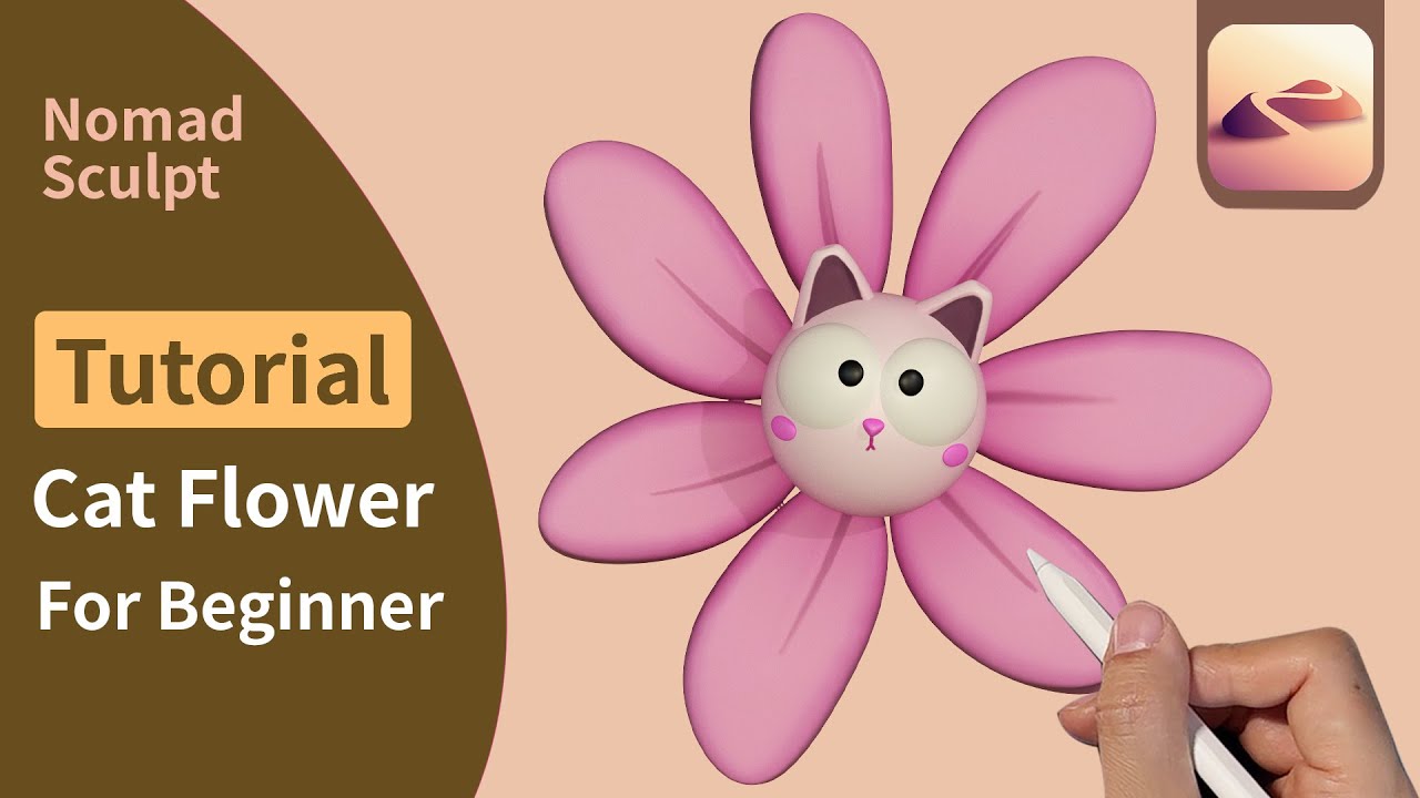 Nomad Sculpt Tutorial for Beginners : Cute Cat Flower - Modeling, lighting, Rendering, Turntable