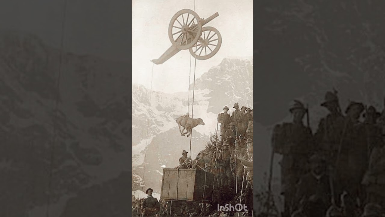 🇮🇹 Italian soldiers hoisting a crate, a dog, and artillery up a mountain along Italy's alpine WWI