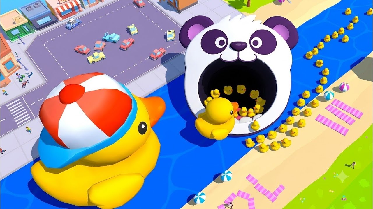 Hole.io - Gameplay Walkthrough Part 1 - Hungry Panda & White Tiger! Eating Rubber Duck in Hole.io