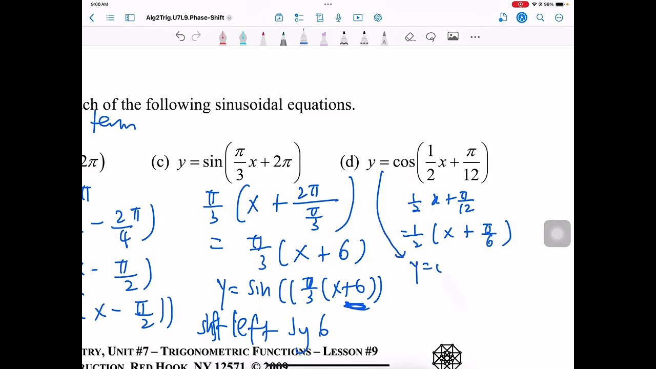 Common Core  Algebra 2 Lesson 9 Phase Shift Lesson
