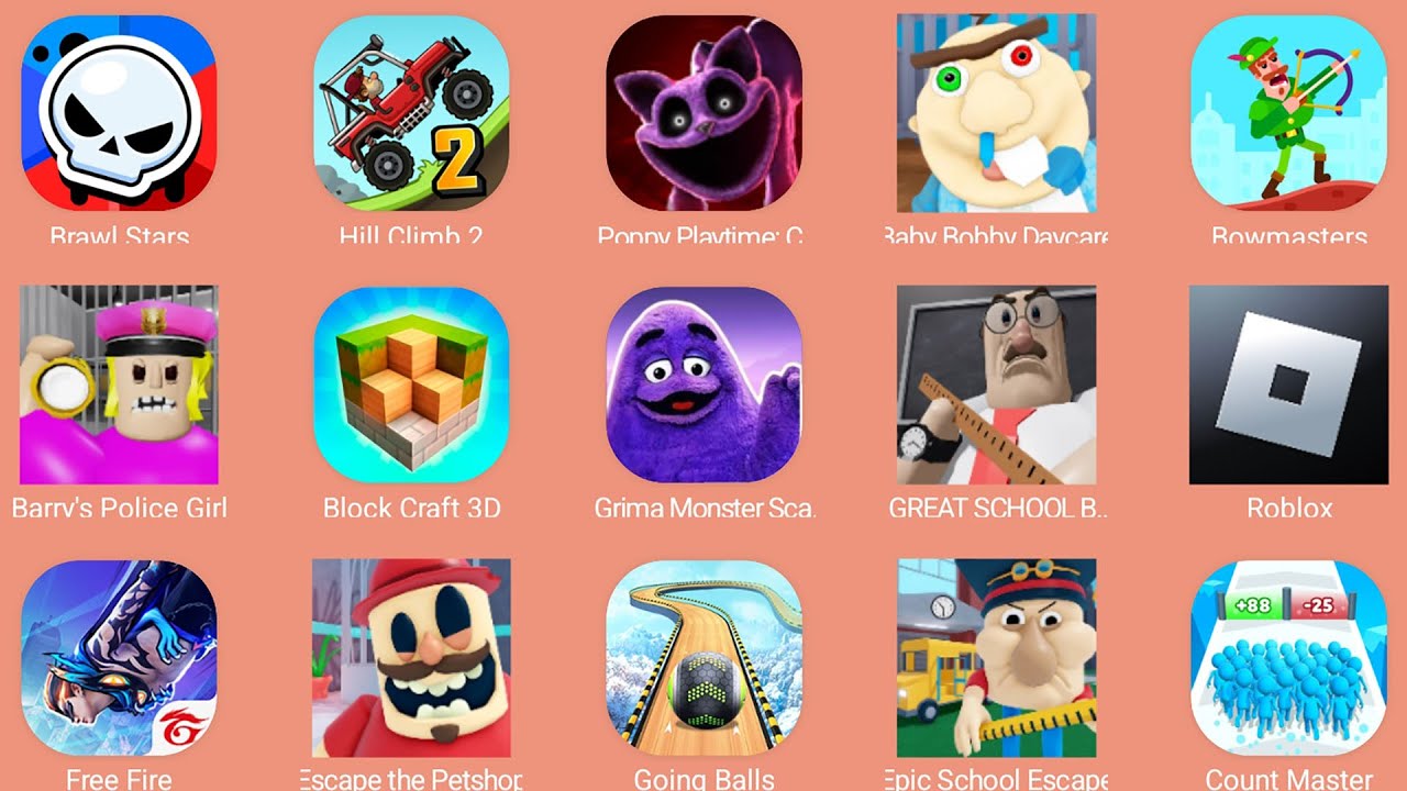 Grimace Monster Scary Survival,Baby Bobby's Daycare,Poppy Playtime 3,Epic School Escape,Free Fire