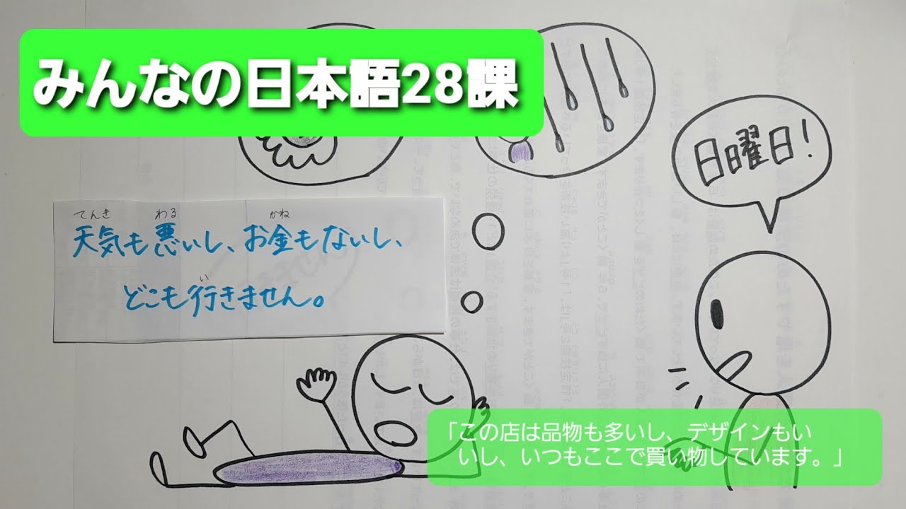 【みんなの日本語】第28課　練習A-4「この店は品物も多いし、デザインもいいし、いつもここで買い物しています。」