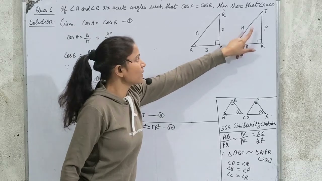 If angle A and angle B are acute angles and cos A = cos B then prove that angle A = angle B