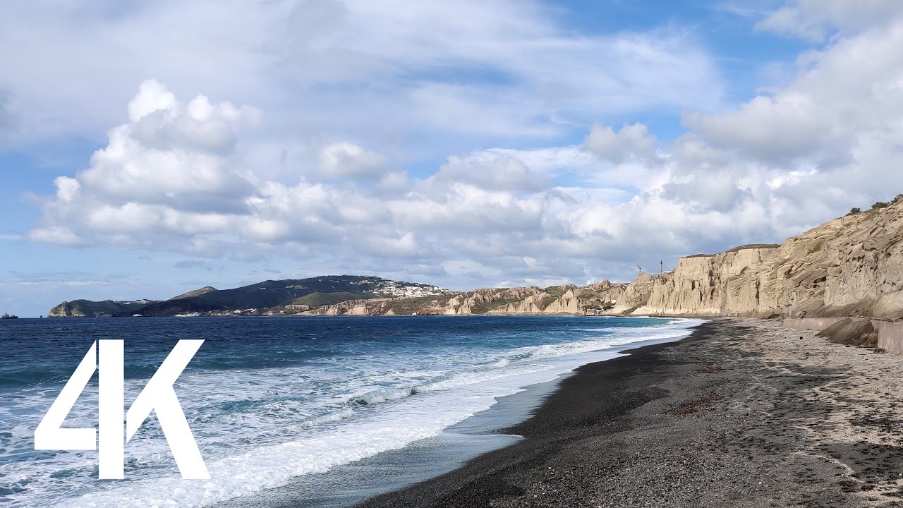 #1 Walking at Vlychada beach, in Santorini Greece - Ultra HD [4K 60] Nature Sounds of waves, rain