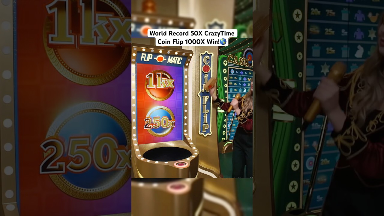World Record 50X CrazyTime Coin Flip 1000X Win! #crazytime #slots #casino #maxwin #coinflip #bigwin