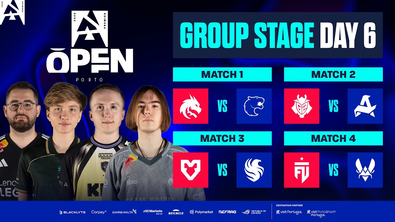 BLAST Open Porto 2026, Day 6 - Spirit vs FURIA, G2 vs Aurora, MOUZ vs Falcons, FUT vs Vitality