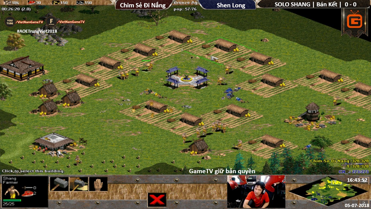 (HD)AoE Trung Việt 2018 | Solo Shang | B&aacute;n Kết - Trận 1 | Chim Sẻ Đi Nắng vs ShenLong