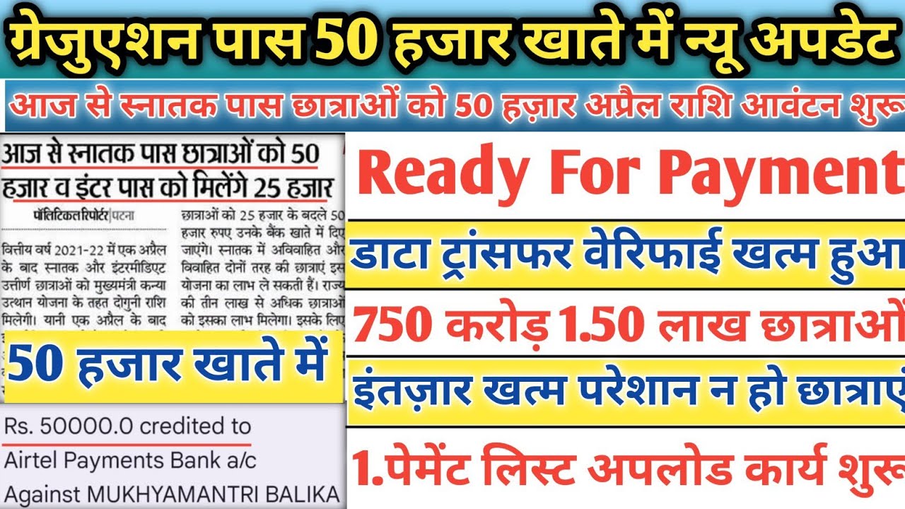 💸50 हजार खाते में:50000 Ready For Payment |Graduation Pass 50000 Paisa Kab Milega | 50000 In Process