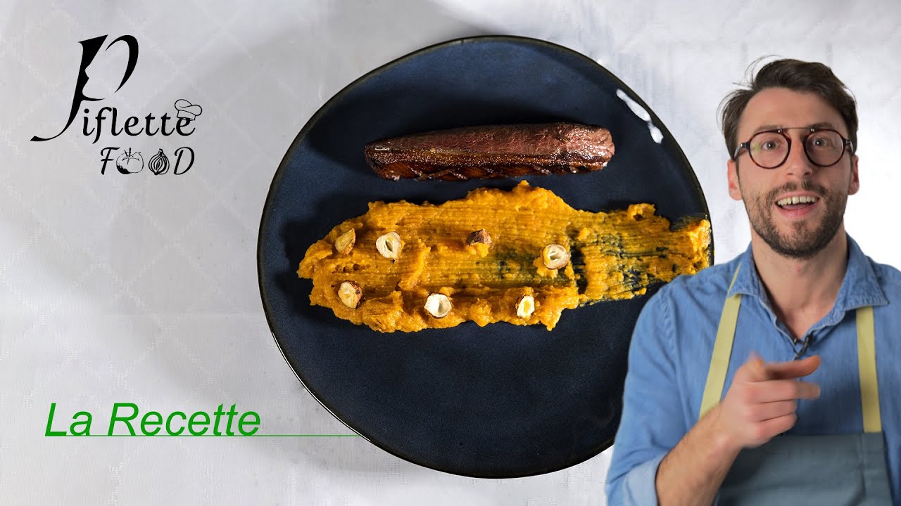 Demi magret de canard, purée de patates douces, miel et noisettes. Recette à moins de 5 euros/pers.